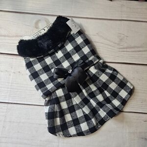 Friends Forever Plaid Black and White Dog Dress Coat Size Medium